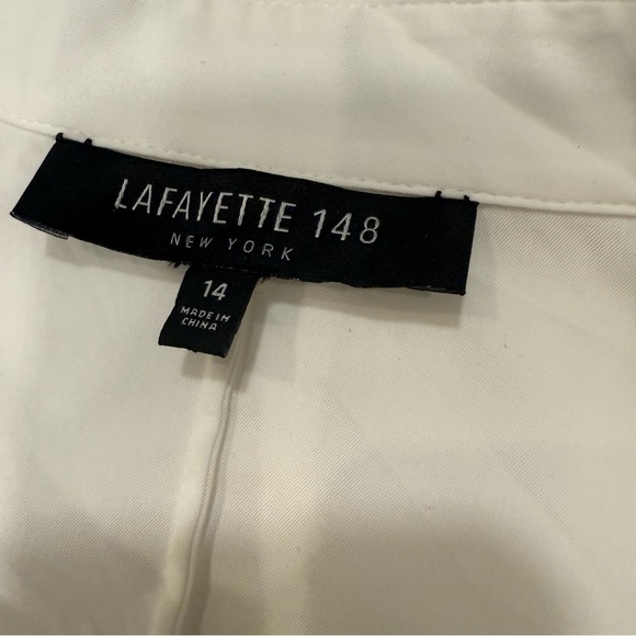 LAFAYETTE 148 Women’s White Button Down Shirt pintucked Panels Stretch Sz 14 - Picture 4 of 10